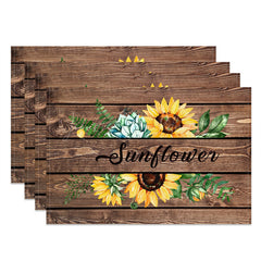 Lofaris Vintage Brown Sunflower Wooden Set Of 4 Placemats