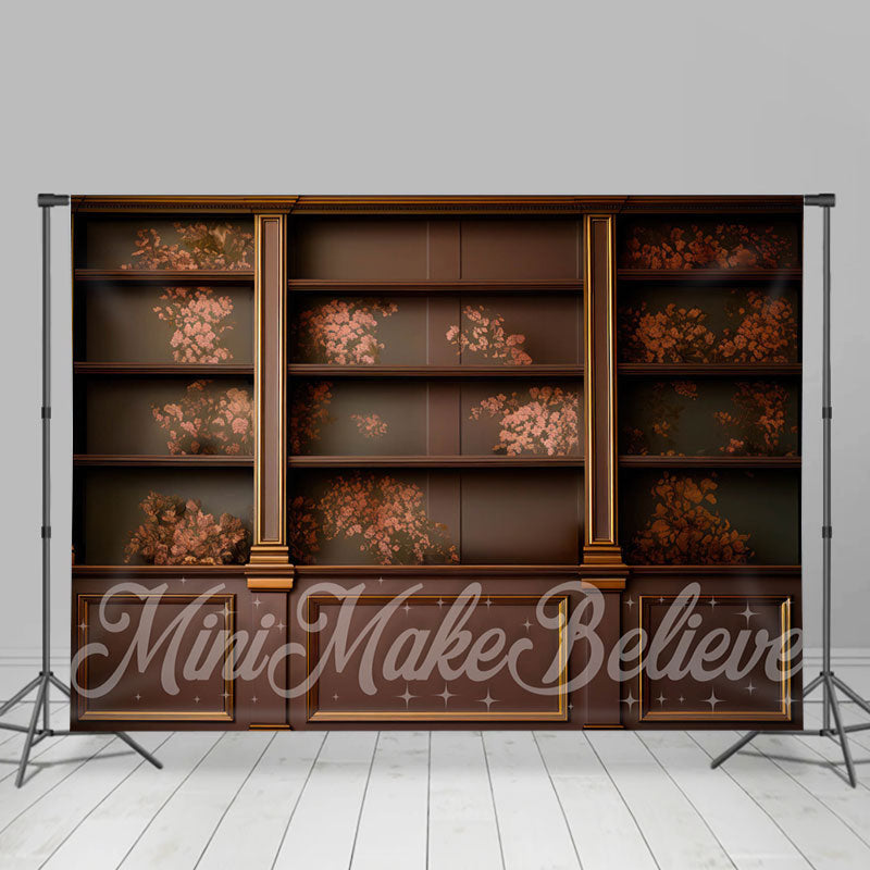 Lofaris Vintage Brownflower Pattern Cabinet Wall Backdrop