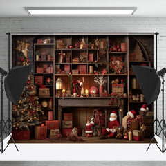 Lofaris Vintage Christmas Santa Gift Room Portrait Backdrop