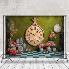 Lofaris Vintage Clock Floral Grass Spring Photo Backdrop