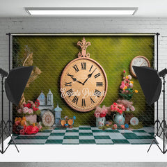 Lofaris Vintage Clock Floral Grass Spring Photo Backdrop