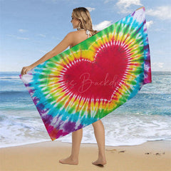 Lofaris Vintage Colorful Heart Tie Dye Pattern Beach Towel