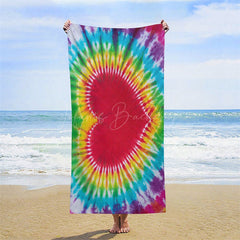 Lofaris Vintage Colorful Heart Tie Dye Pattern Beach Towel