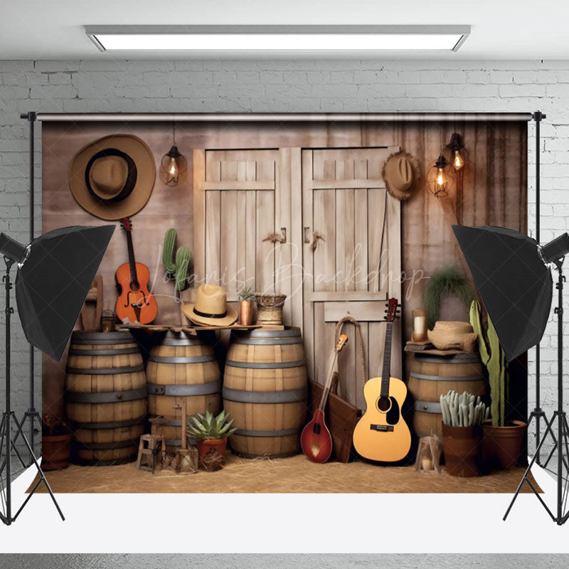 Lofaris Vintage Cowboy Wood Barrel Barn Door Photo Backdrop