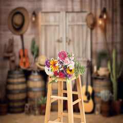 Lofaris Vintage Cowboy Wood Barrel Barn Door Photo Backdrop