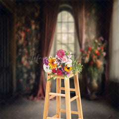 Lofaris Vintage Dark Room Floral Window Photography Backdrop