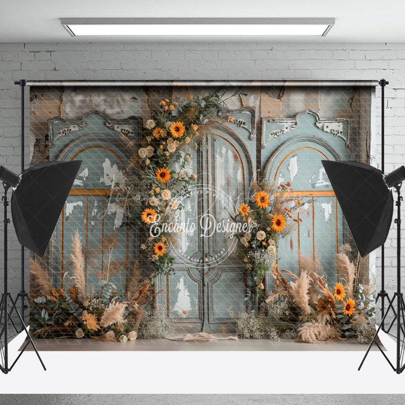 Lofaris Vintage Door Boho Floral Wedding Backdrop For Photo