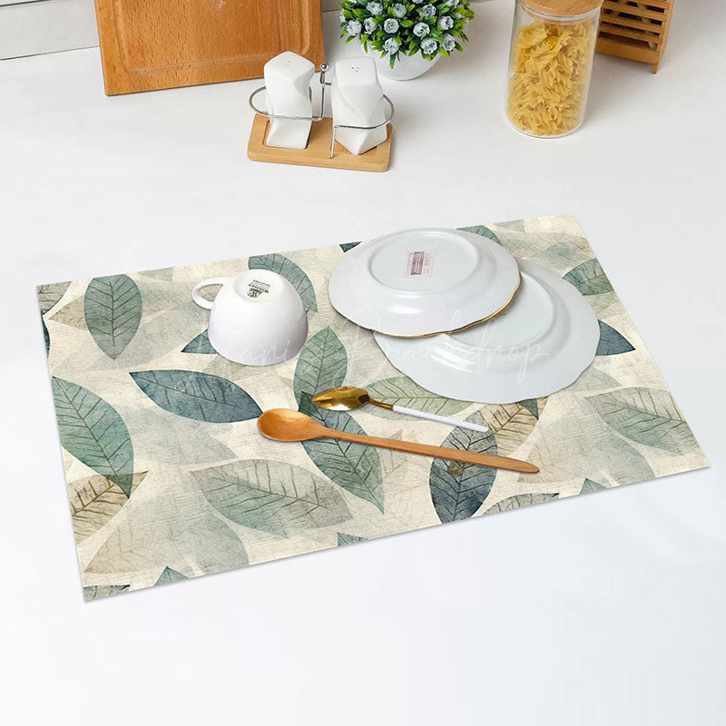 Lofaris Vintage Faded Plant Leaves Dining Set Of 4 Placemats