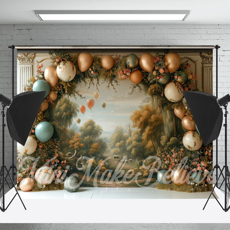 Lofaris Vintage Floral Balloon Birthday Cake Smash Backdrop