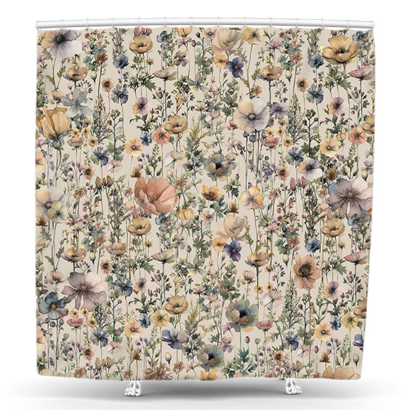 Lofaris Vintage Flower Field Ink Painting Shower Curtain