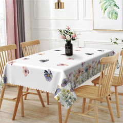 Lofaris Vintage Flowers White Botanical Rectangle Tablecloth