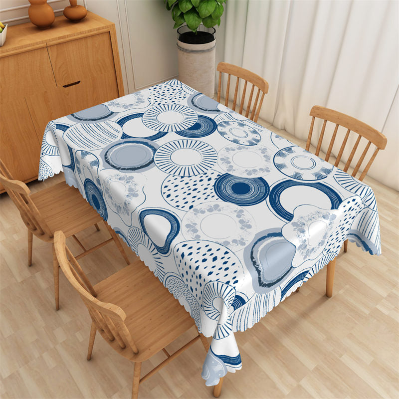 Lofaris Vintage Geometric Diagonal Blue White Tablecloth