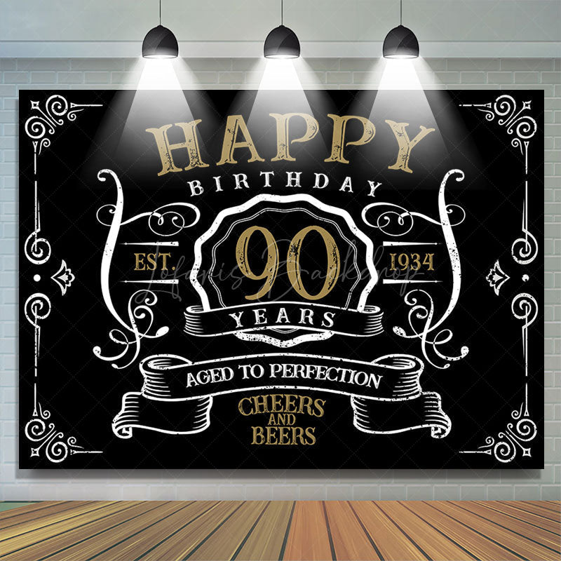 Lofaris Vintage Gold Black Perfection 90th Birthday Backdrop