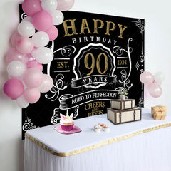 Lofaris Vintage Gold Black Perfection 90th Birthday Backdrop