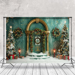 Lofaris Vintage Green Wall Snow Trees Christmas Backdrop