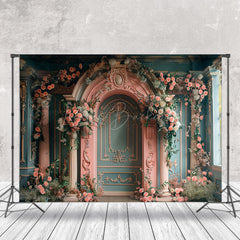 Lofaris Vintage Luxury Green Pink Wall Floral Photo Backdrop