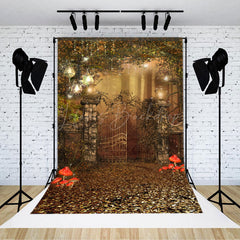 Lofaris Vintage Mossy Door Plant Autumn Photography Backdrop