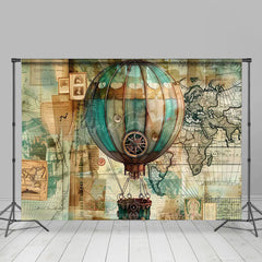 Lofaris Vintage Paper Hot Balloon Map Backdrop For Party