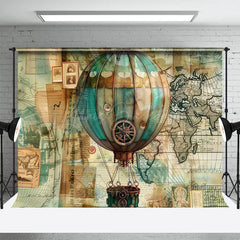 Lofaris Vintage Paper Hot Balloon Map Backdrop For Party