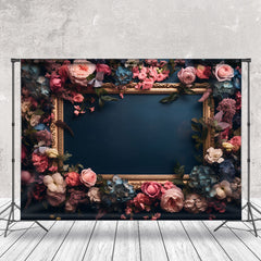 Lofaris Vintage Picture Frame Floral Dark Blue Backdrop