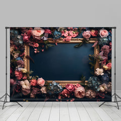 Lofaris Vintage Picture Frame Floral Dark Blue Backdrop