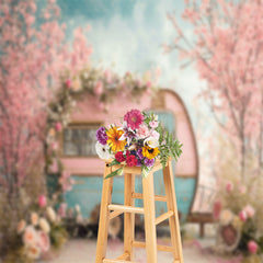 Lofaris Vintage Pink Blue RV Peach Flower Spring Backdrop