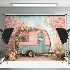 Lofaris Vintage Pink Blue RV Peach Flower Spring Backdrop