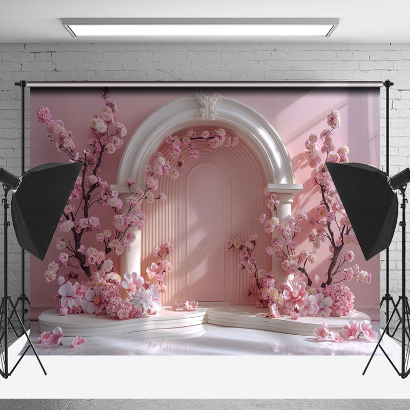 Lofaris Vintage Pink White Arch Door Floral Wedding Backdrop