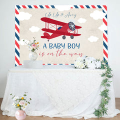 Lofaris Vintage Red Airplane Postcard Baby Shower Backdrop