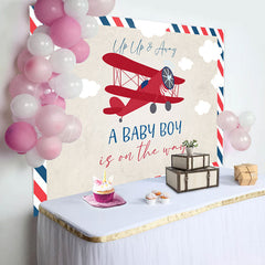 Lofaris Vintage Red Airplane Postcard Baby Shower Backdrop