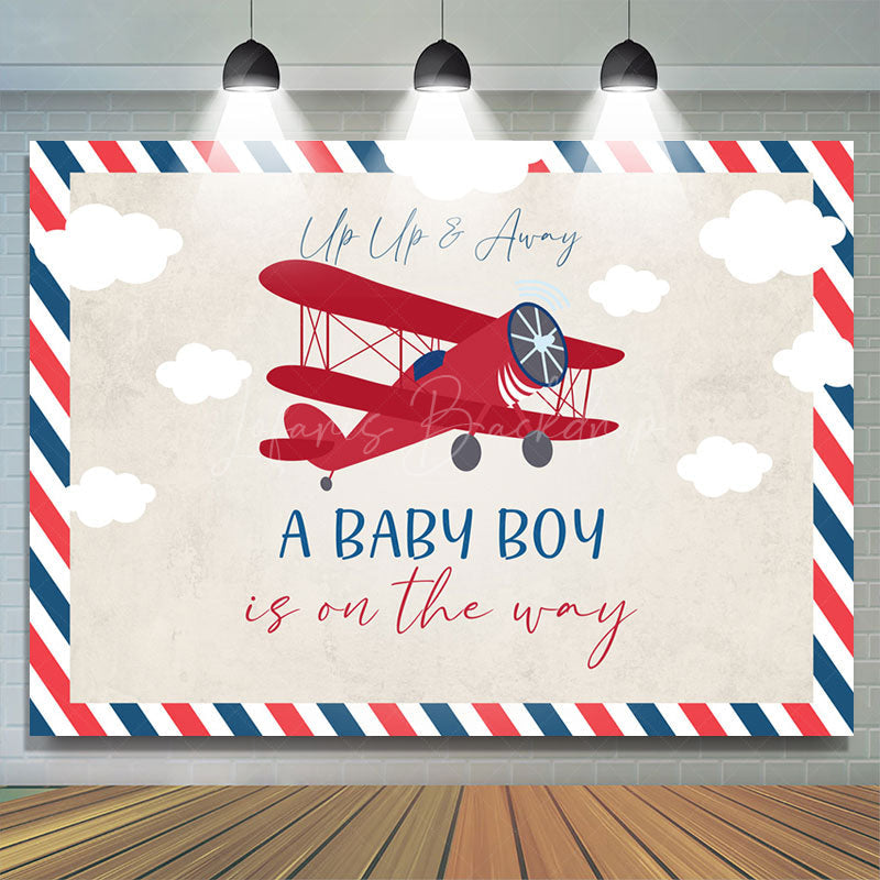 Lofaris Vintage Red Airplane Postcard Baby Shower Backdrop