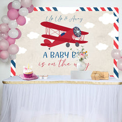 Lofaris Vintage Red Airplane Postcard Baby Shower Backdrop