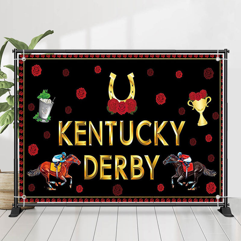 Lofaris Vintage Red Black Kentucky Derby Party Backdrop