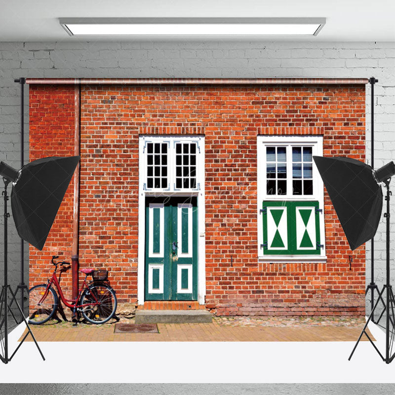 Lofaris Vintage Red Brick Wall Door Bike Backdrop For Photo