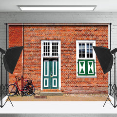 Lofaris Vintage Red Brick Wall Door Bike Backdrop For Photo