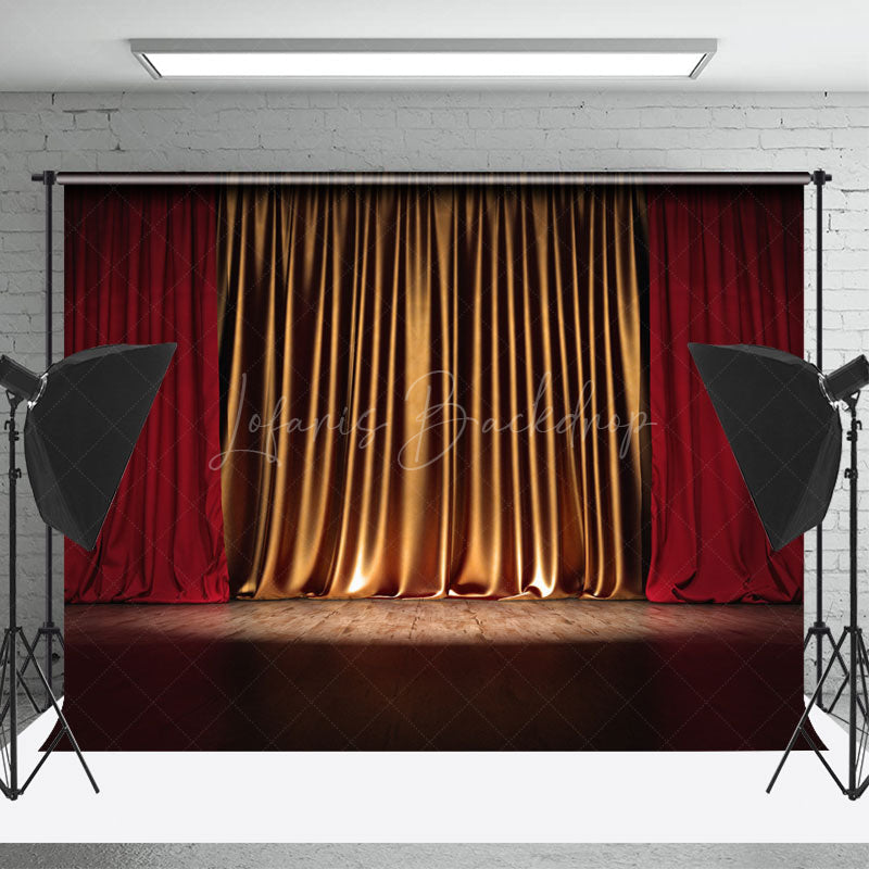 Lofaris Vintage Red Gold Curtain Stage Backdrop For Photo