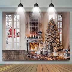 Lofaris Vintage Room Fireplace Christmas Tree Backdrop