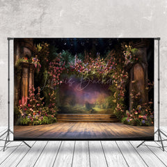 Lofaris Vintage Room Wood Stage Floral Photography Backdrop