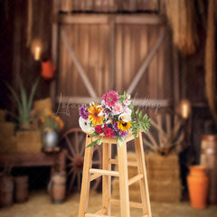 Lofaris Vintage Rustic Stacked Hay Barrel Wood Barn Backdrop