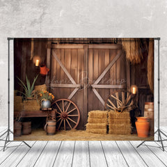 Lofaris Vintage Rustic Stacked Hay Barrel Wood Barn Backdrop