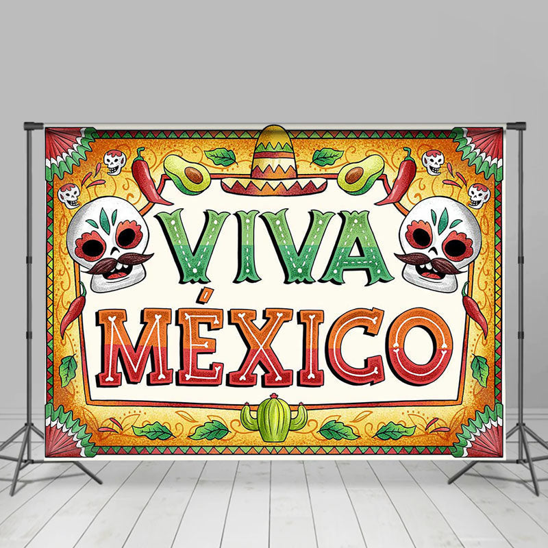 Lofaris Vintage Skull Viva Mexico Independence Day Backdrop