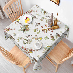 Lofaris Vintage Spring Plants Birds White Square Tablecloth