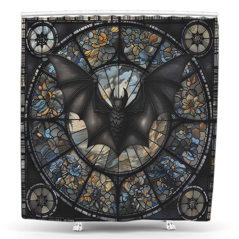 Lofaris Vintage Stained Glass Halloween Bat Shower Curtain