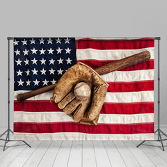 Lofaris Vintage Usa Flag Baseball Glove Bat Sports Backdrop