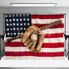 Lofaris Vintage Usa Flag Baseball Glove Bat Sports Backdrop