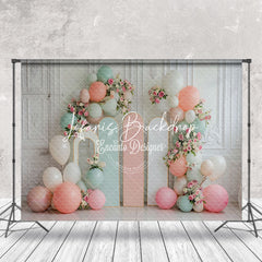 Lofaris Vintage Wall Green Pink Balloons Cake Smash Backdrop