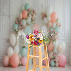 Lofaris Vintage Wall Green Pink Balloons Cake Smash Backdrop