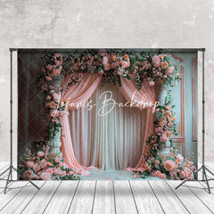 Lofaris Vintage Wall Pink Curtain Floral Wedding Backdrop