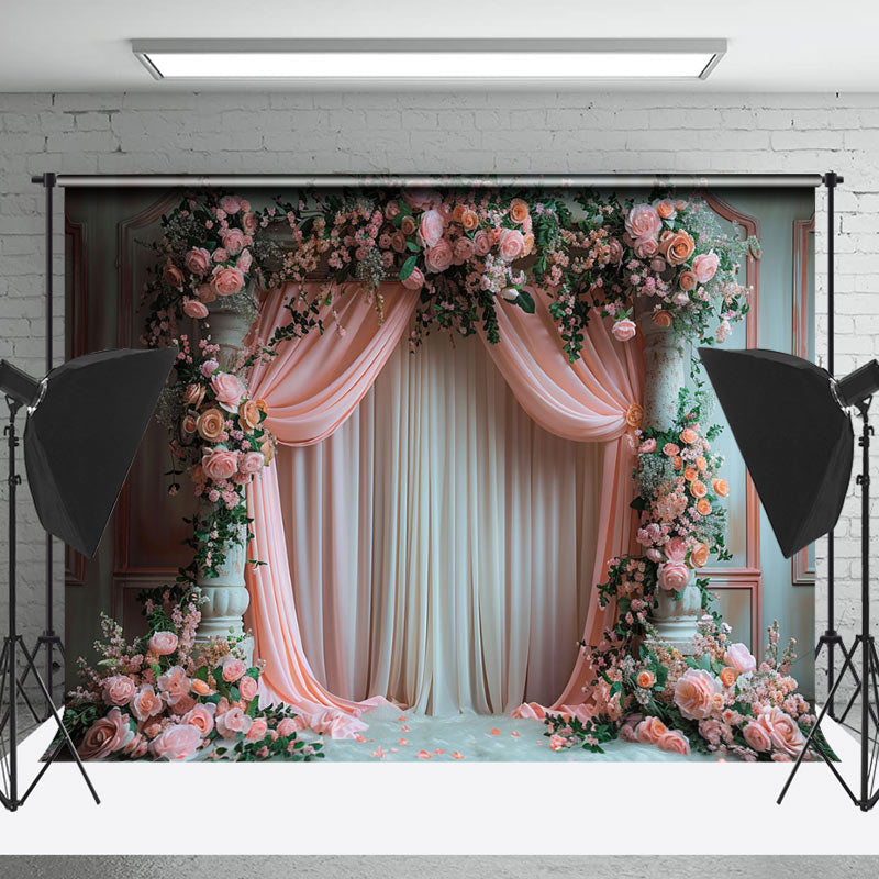 Lofaris Vintage Wall Pink Curtain Floral Wedding Backdrop