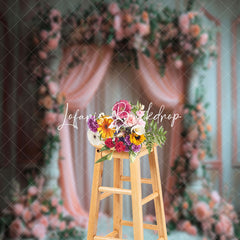 Lofaris Vintage Wall Pink Curtain Floral Wedding Backdrop